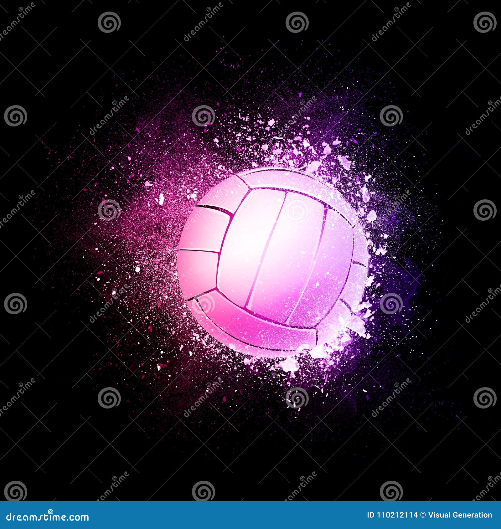 Volleyballbal Die in Violette Deeltjes Vliegen Stock Illustratie ...