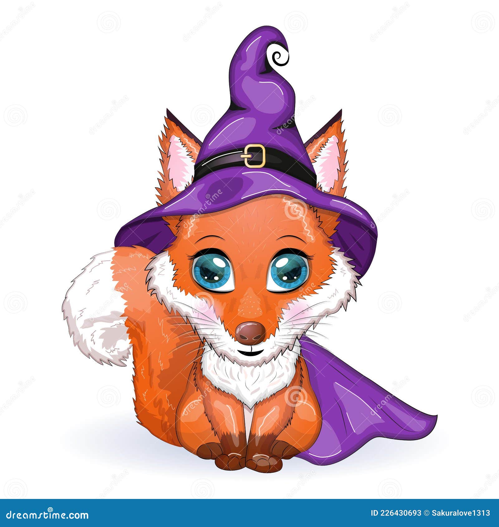 Volpe Da Cartone Animato Con Cappello Da Strega Viola E Mantello. Halloween  Illustrazione Vettoriale - Illustrazione di celebrazione, mantello:  226430693