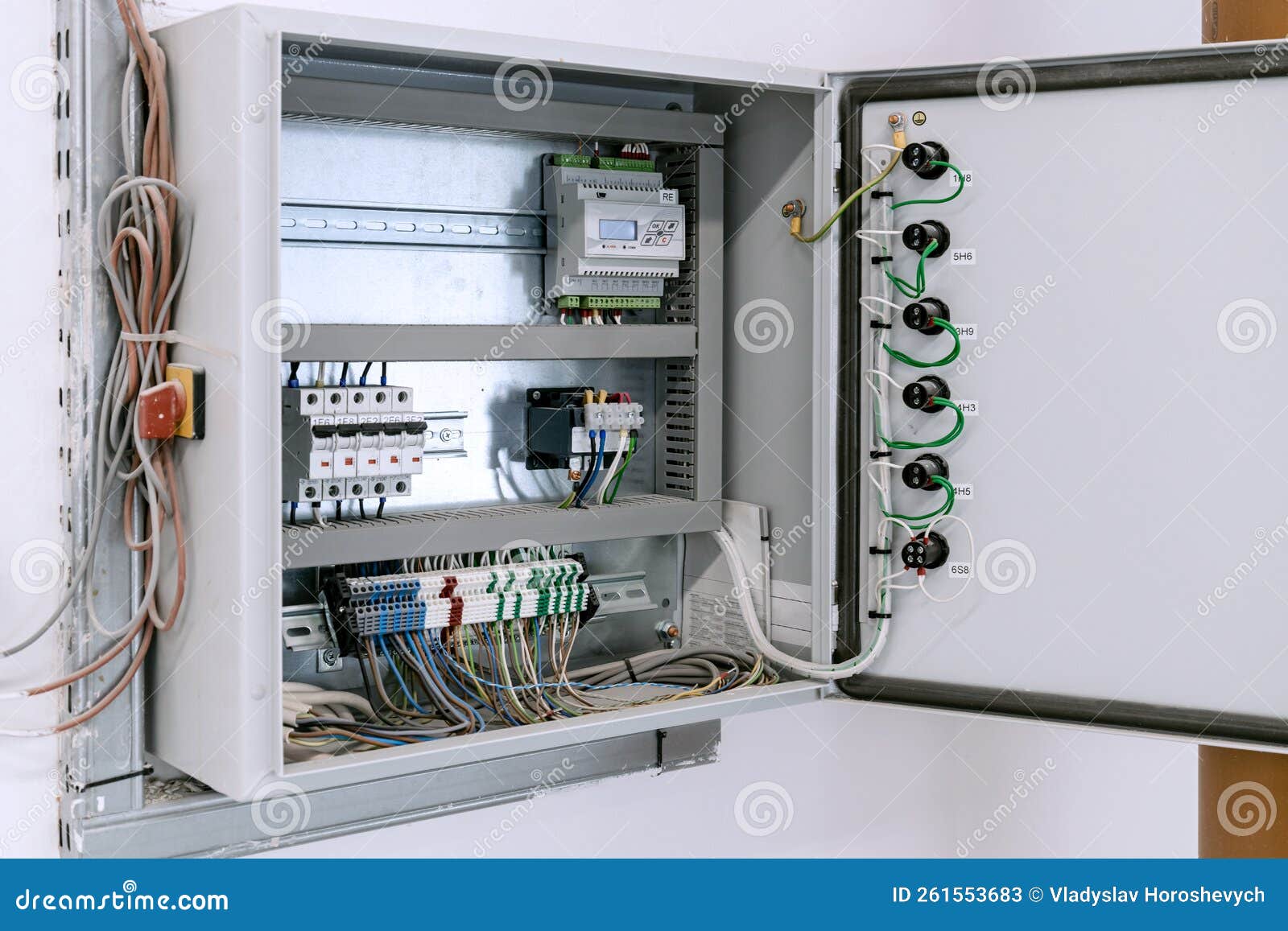 Voltage Board with Automatic Switches. Electric Box Editorial Stock