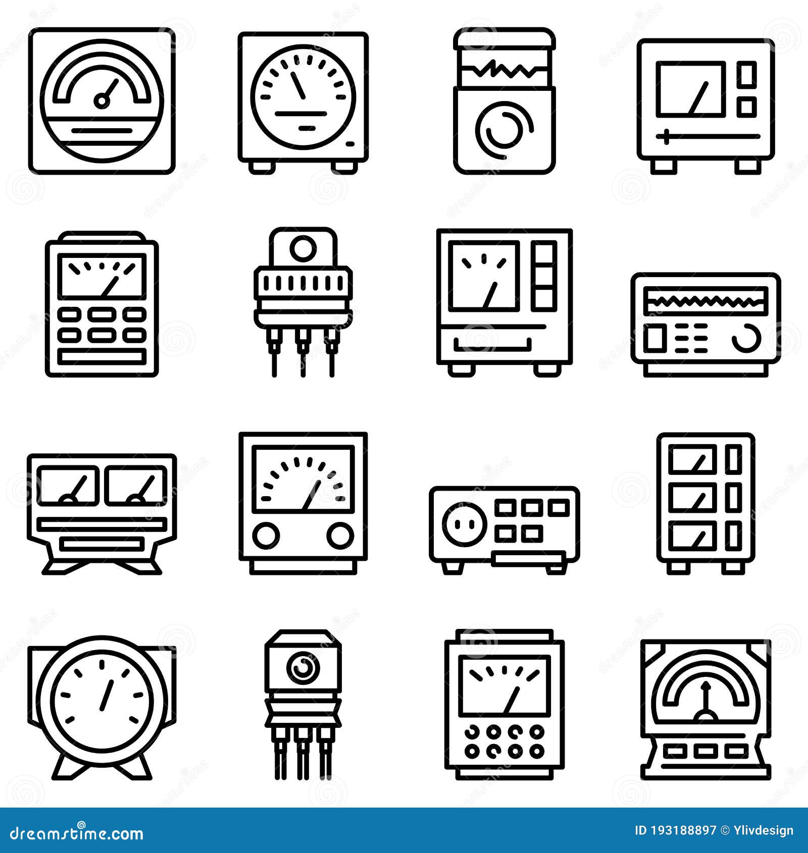 Voltage Regulator Icons Set, Outline Style Stock Vector Illustration