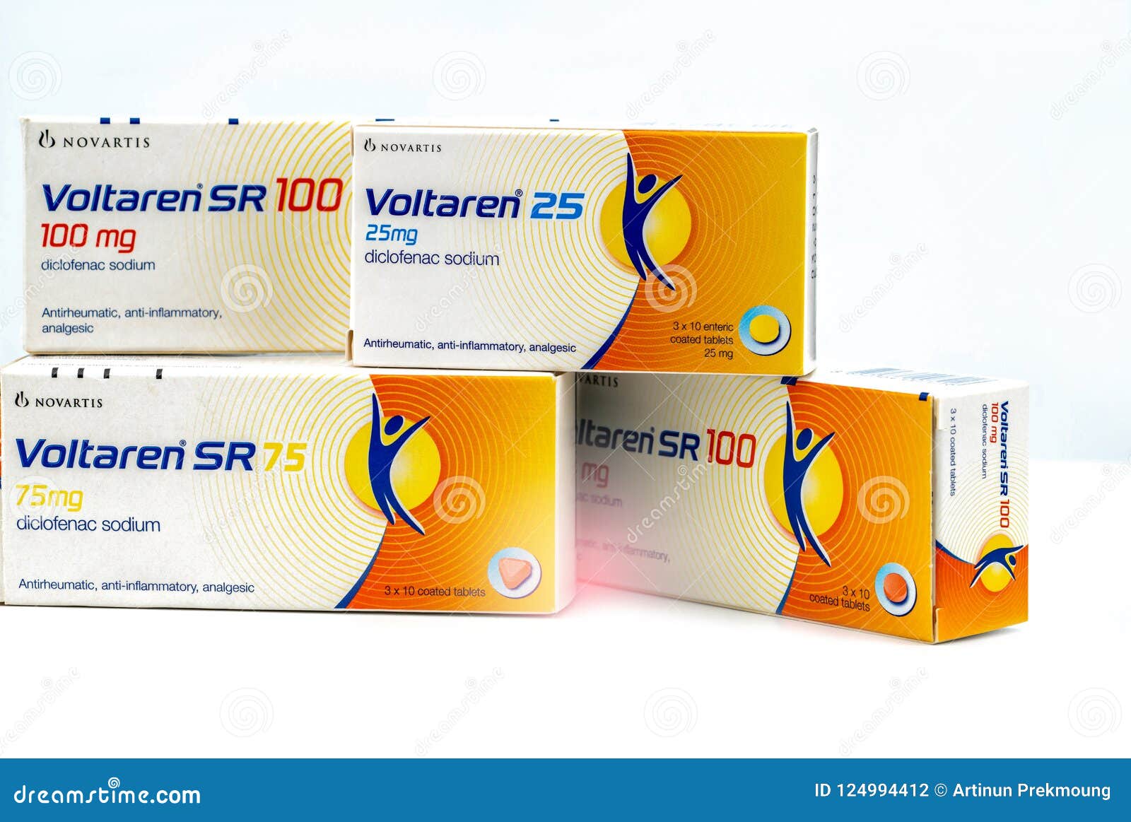 Voltaren 25 Mg, 75 Mg, 100 Mg. Diclofenac Sodium Product of Novartis  Editorial Photography - Image of drug, packaging: 124994412