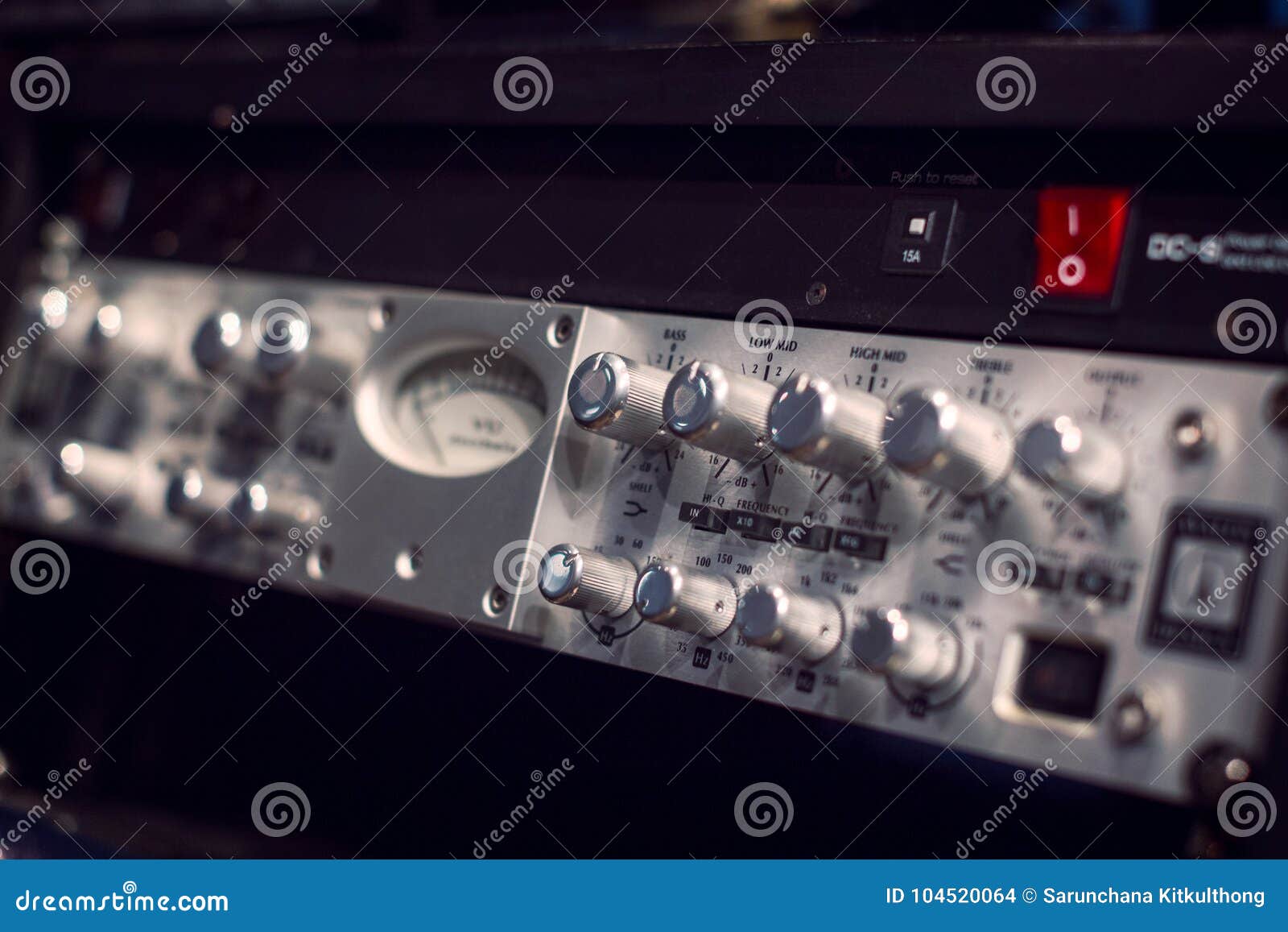 Electric Guitar Amplifier Audio Equipment with Knobs Stock Photo