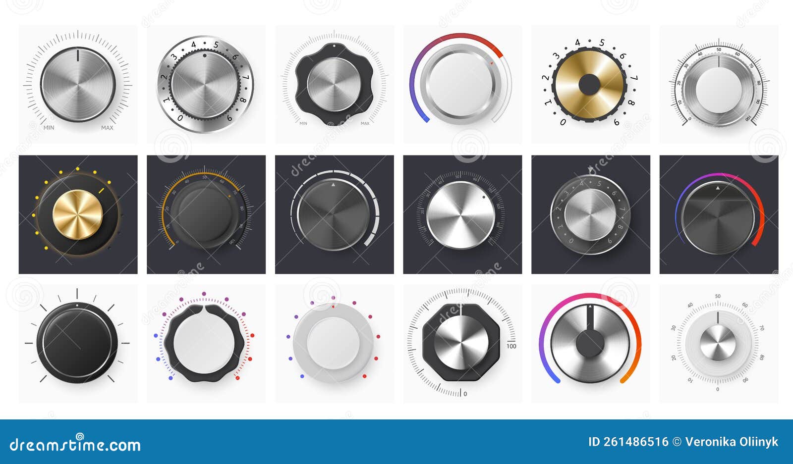 Volume Control Knob. Amplifier Round Dial Level Regulator, Metal