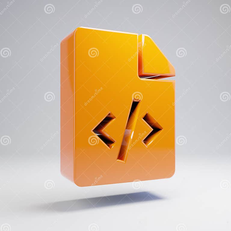 Volumetric Glossy Hot Orange File Code Icon Isolated on White