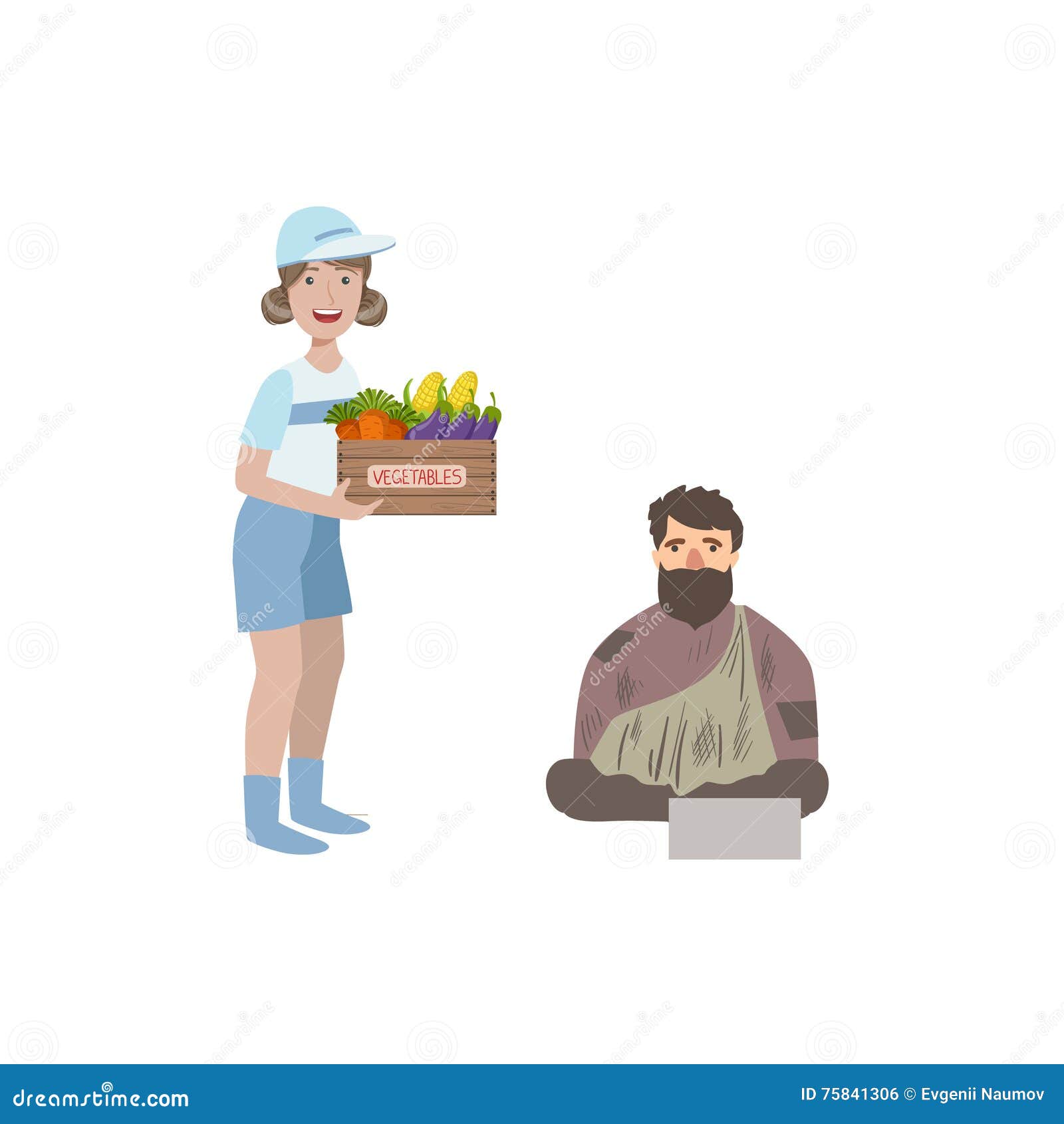 Volunteer And Homeless Vector Illustration CartoonDealer