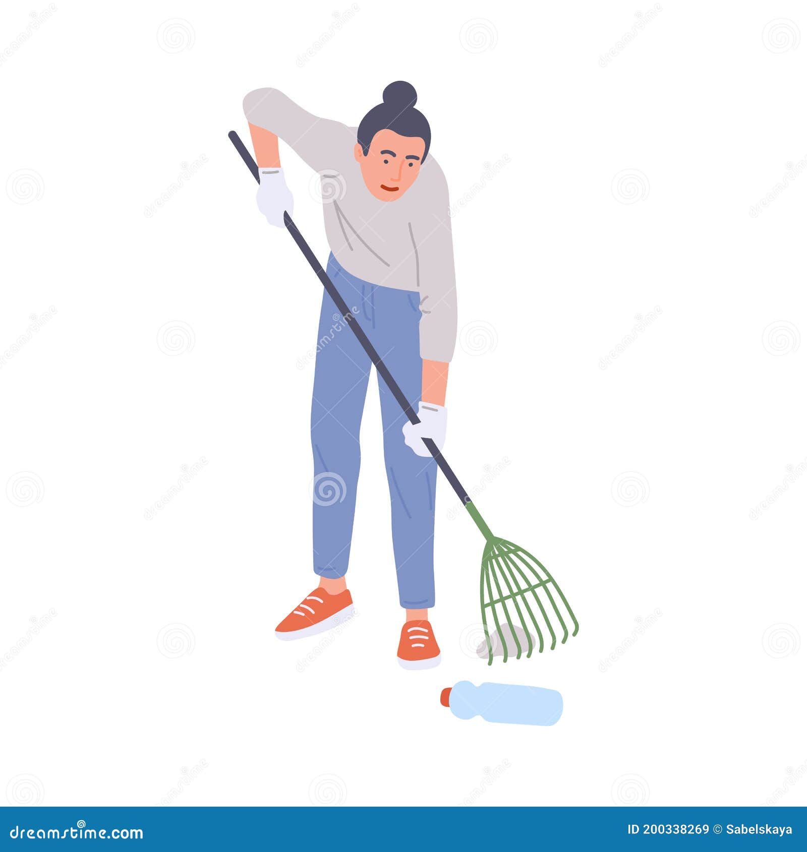 Volunteer Man in Casual Wear Collecting Rubbish Vector Illustration ...