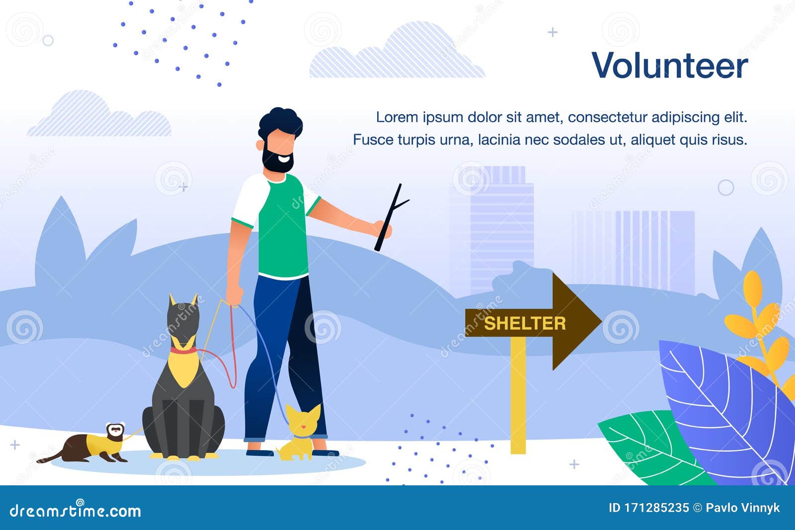 Volunteer in Shelter for Animals Vector Poster Stock Vector - Illustration  of park, poster: 171285235