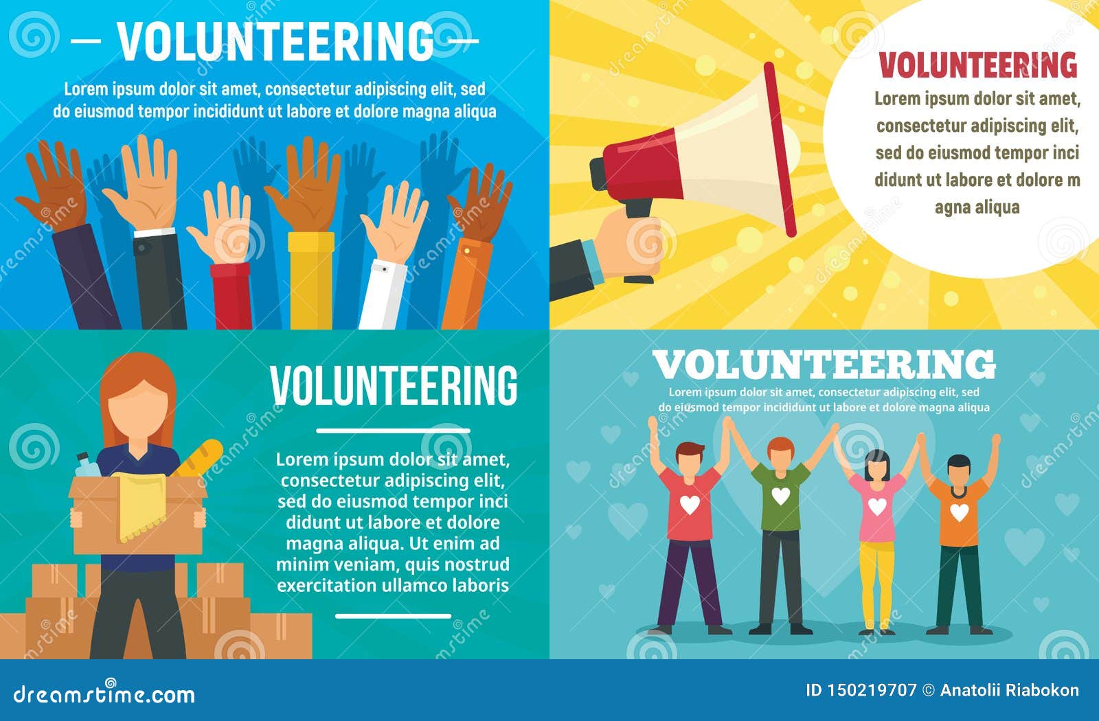 Volunteering Banner Set, Flat Style Stock Vector Illustration of