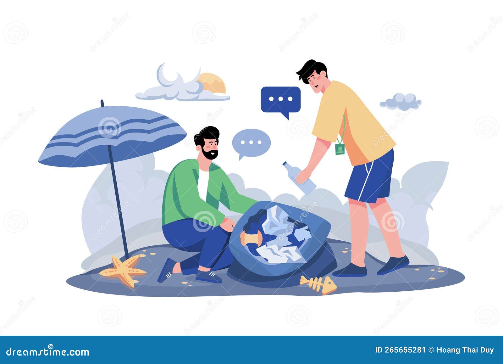 Volunteers are Collecting Trash on the Beach Stock Vector