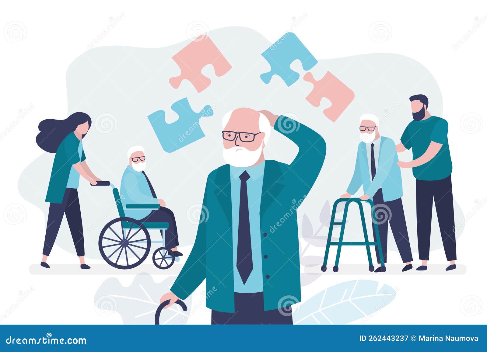 Volunteers Help Older People With Disabilities. Senile Dementia Concept