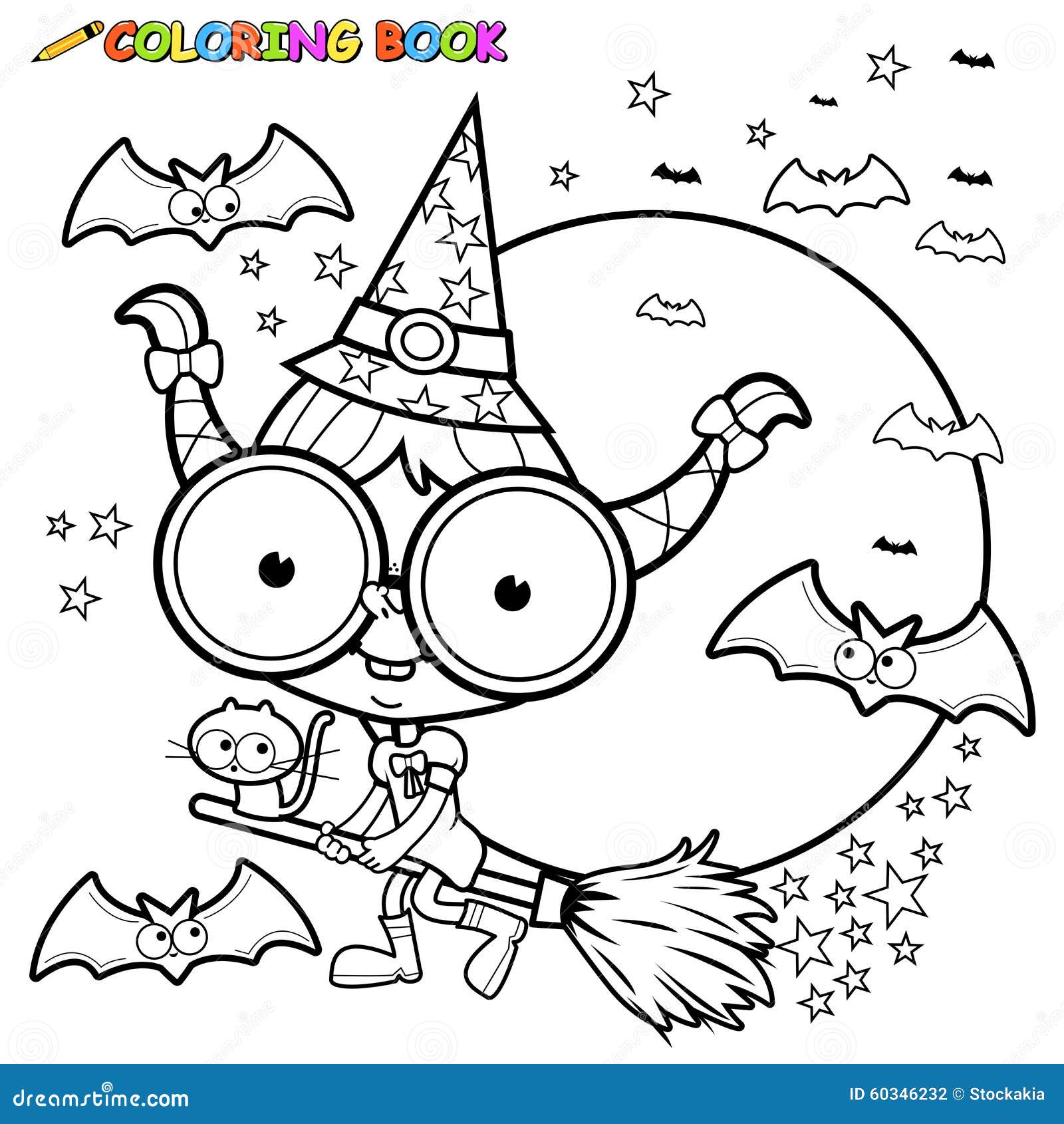 Bruxa bonita numa vassoura - Dia das Bruxas - Coloring Pages for