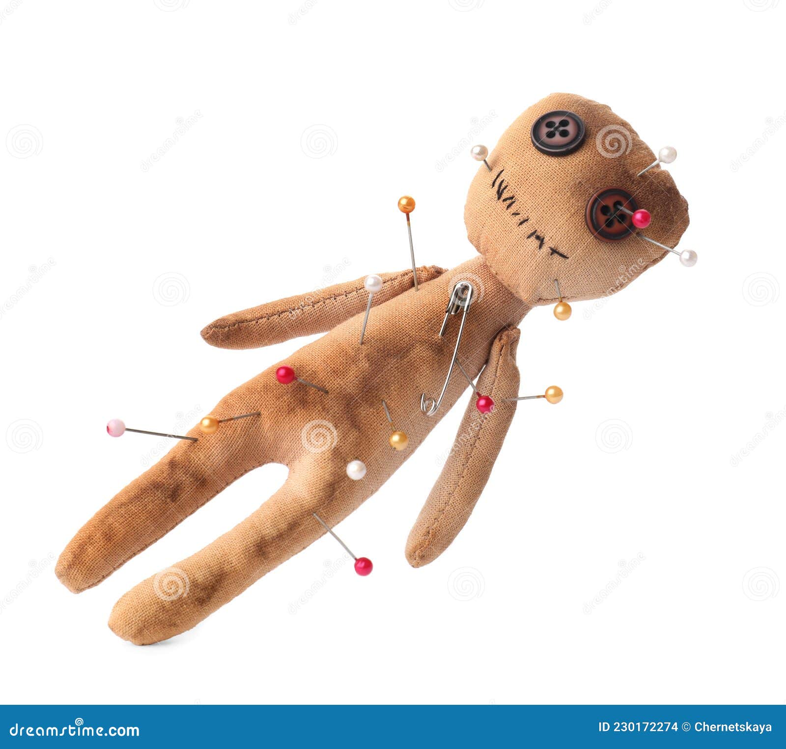 Voodoo Doll with Pins Isolated on White Stock Photo - Image of painful ...