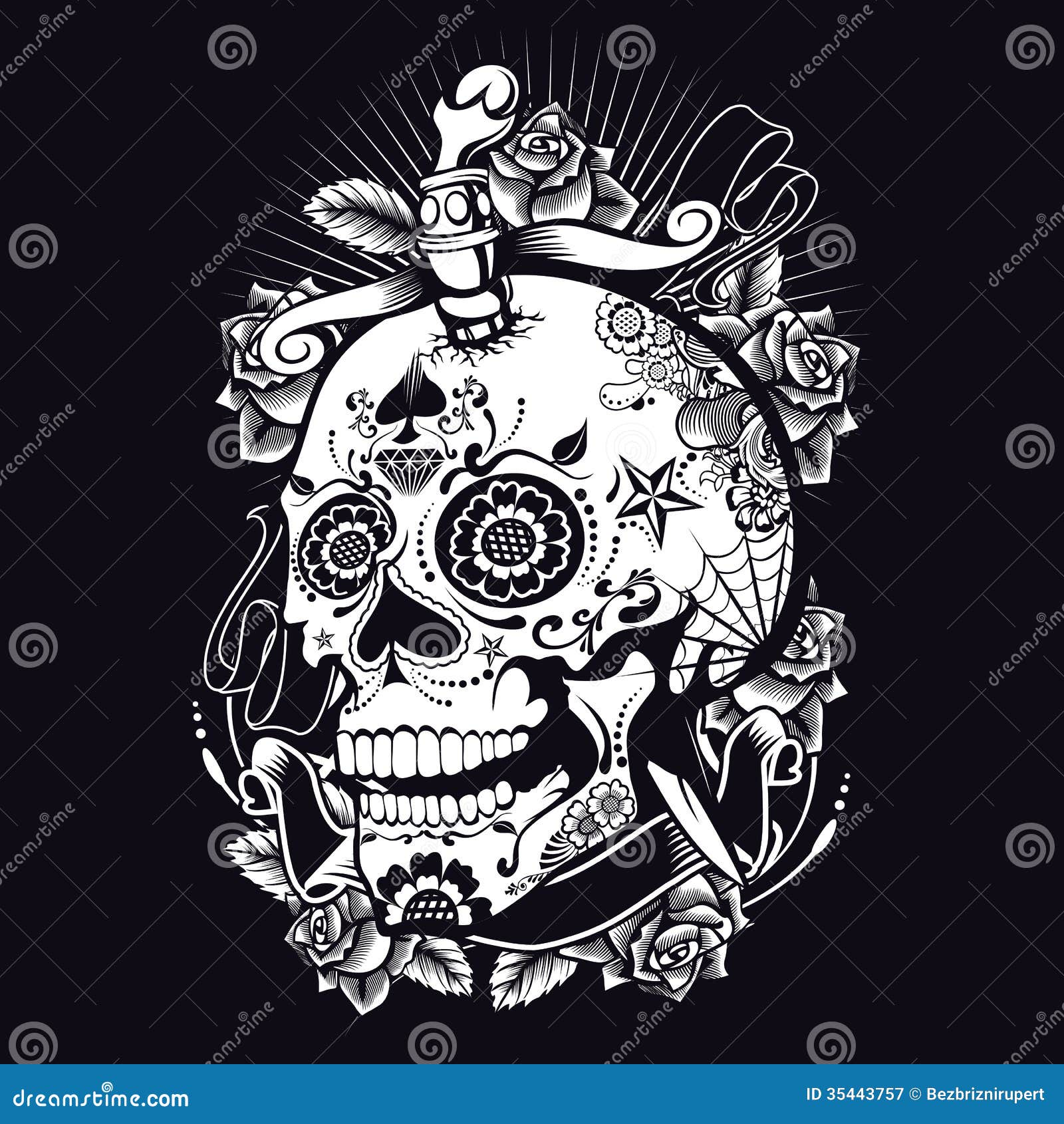 Voodoo Sugar Skull stock vector. Image of front, shirt - 35443757