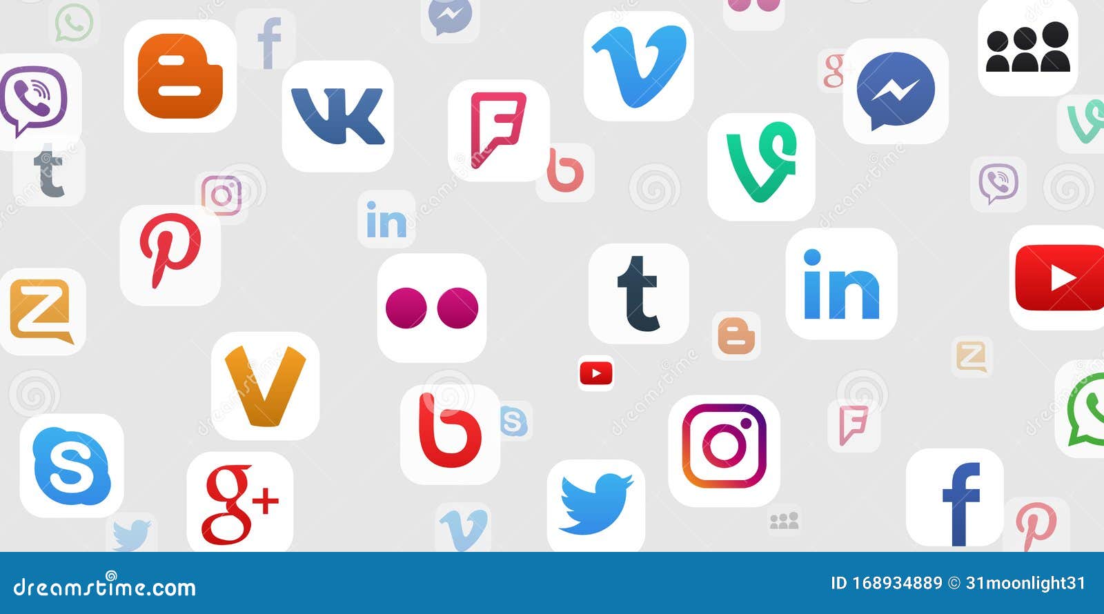 Background of Social Media Icons Editorial Stock Image - Illustration of  foursquare, pinterest: 168934889