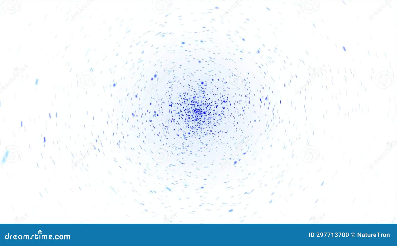 Vortex Effect, Blue Dust Particles Spinning Around on a White Abstract