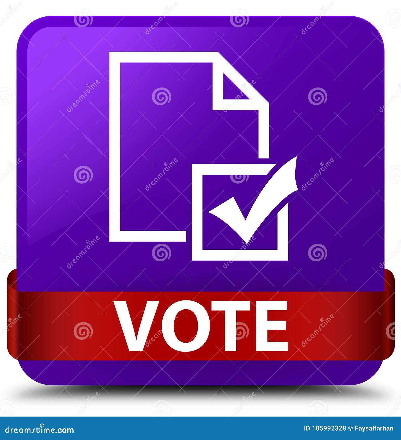 vote (survey icon) purple square button red ribbon in middle