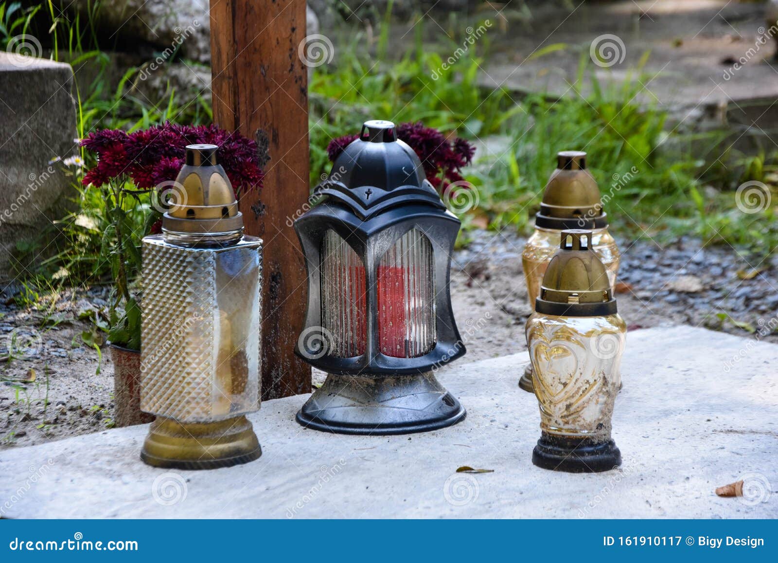 Votive Candles, Memorial Candles Light on Grave Stock Image Image of