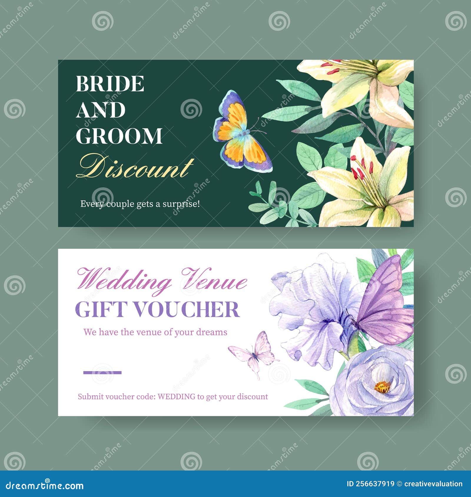 Voucher Template with Peri Spring Flower Concept,watercolor Style Stock