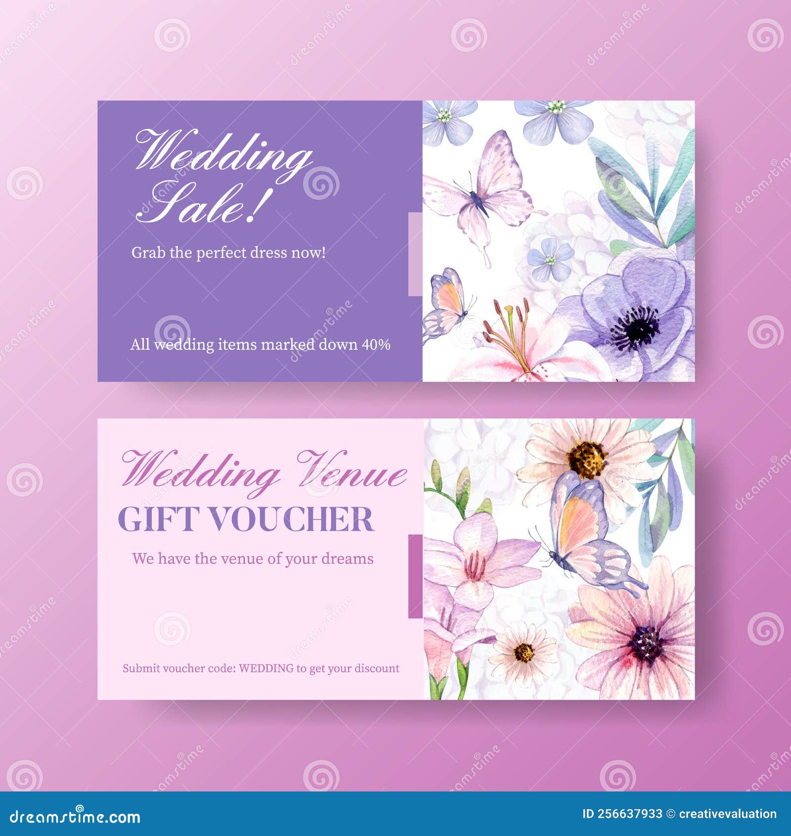Voucher Template with Peri Spring Flower Concept,watercolor Style Stock