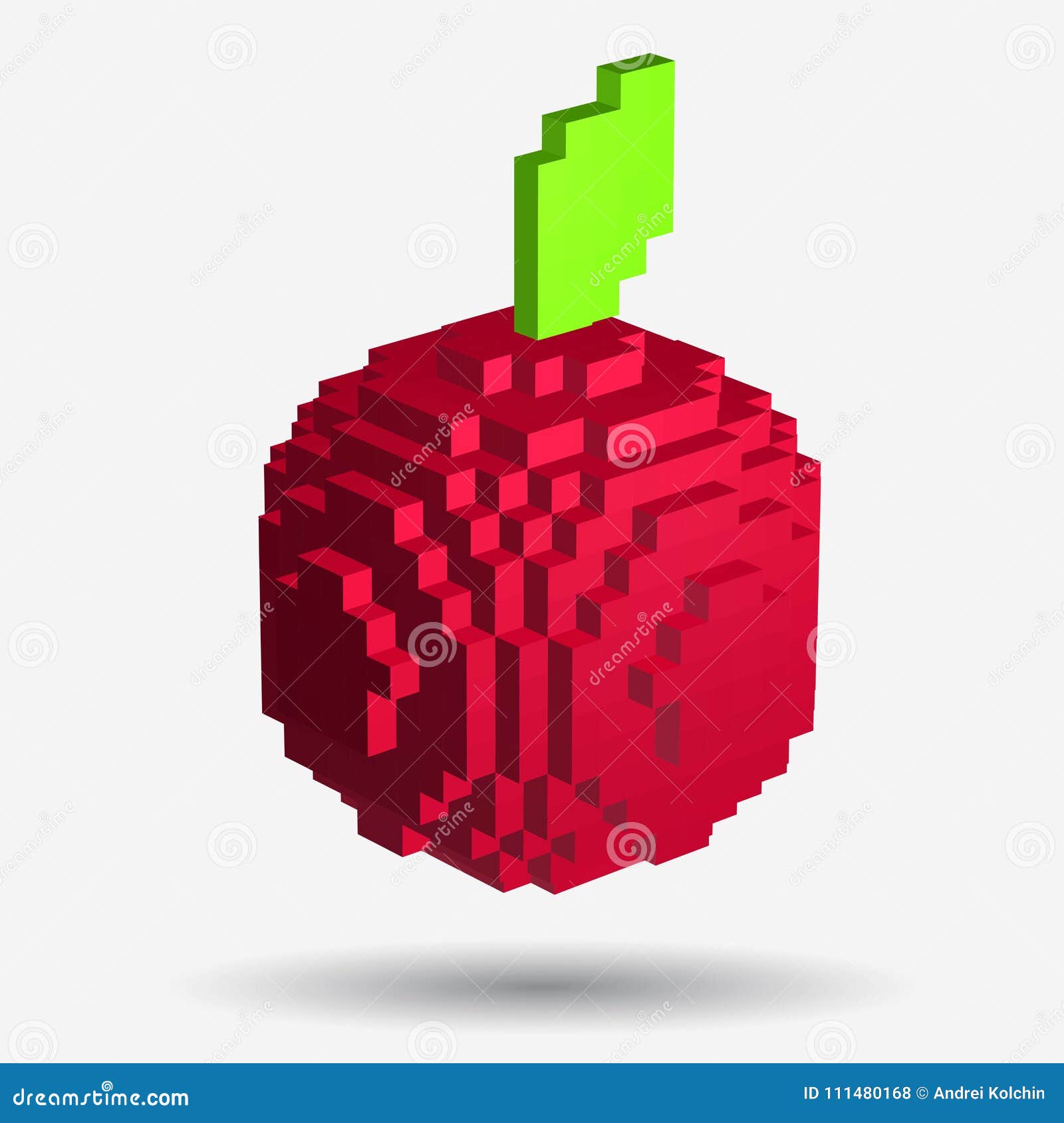 voxel red apple in pixel style on white background