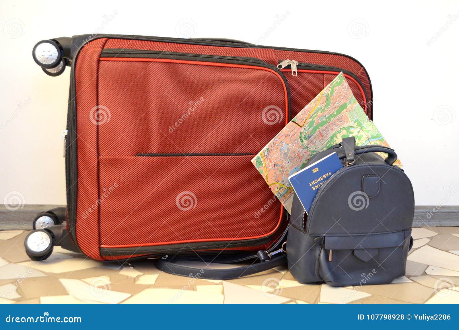 Voyage Sac Carte Du Monde Et Passeport Photo Stock Image