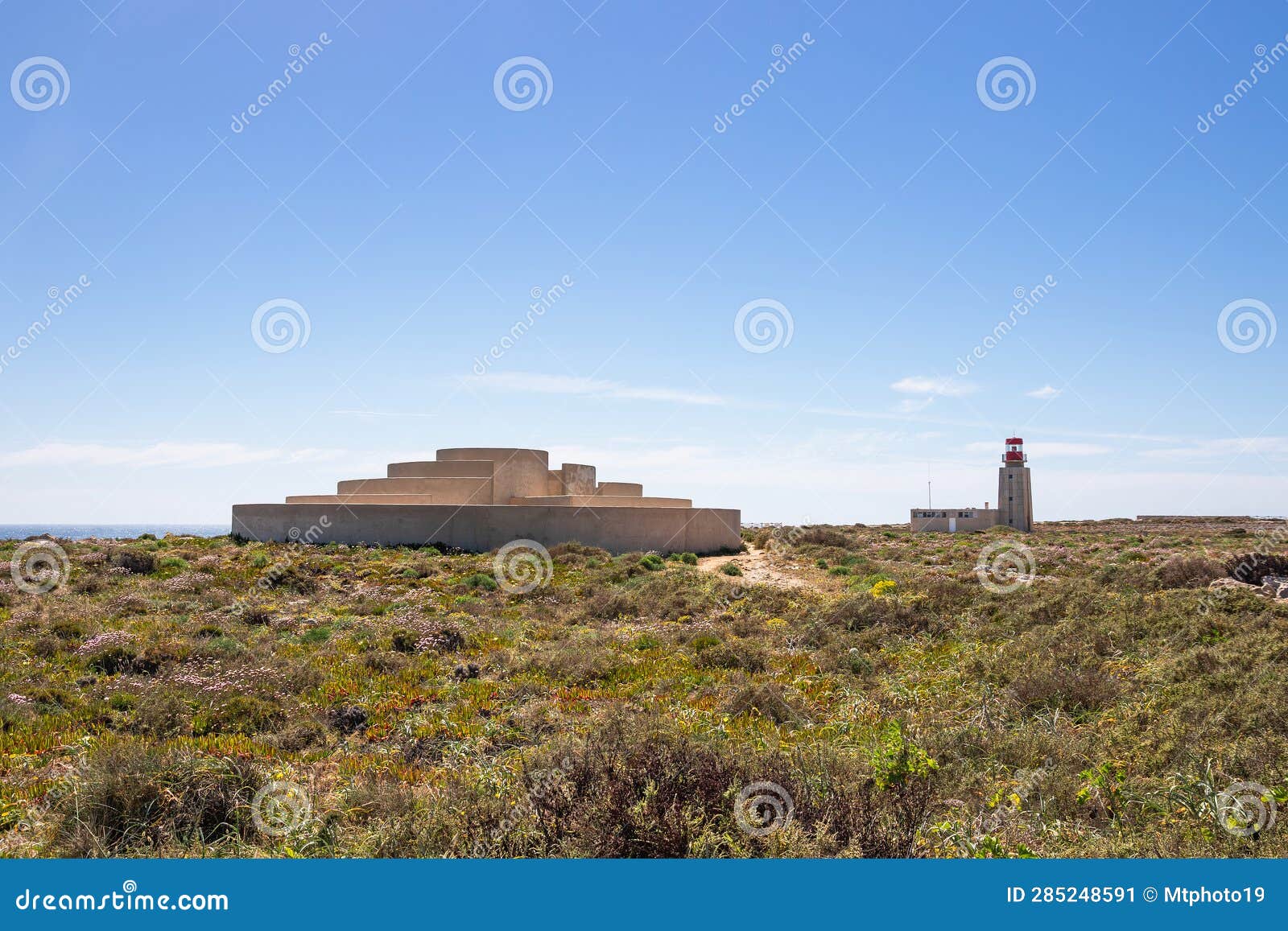 a voz do mar (a sound of the sea) installation and farol de sagres (lighthouse of ponta de sagres) located in algarve, portugal