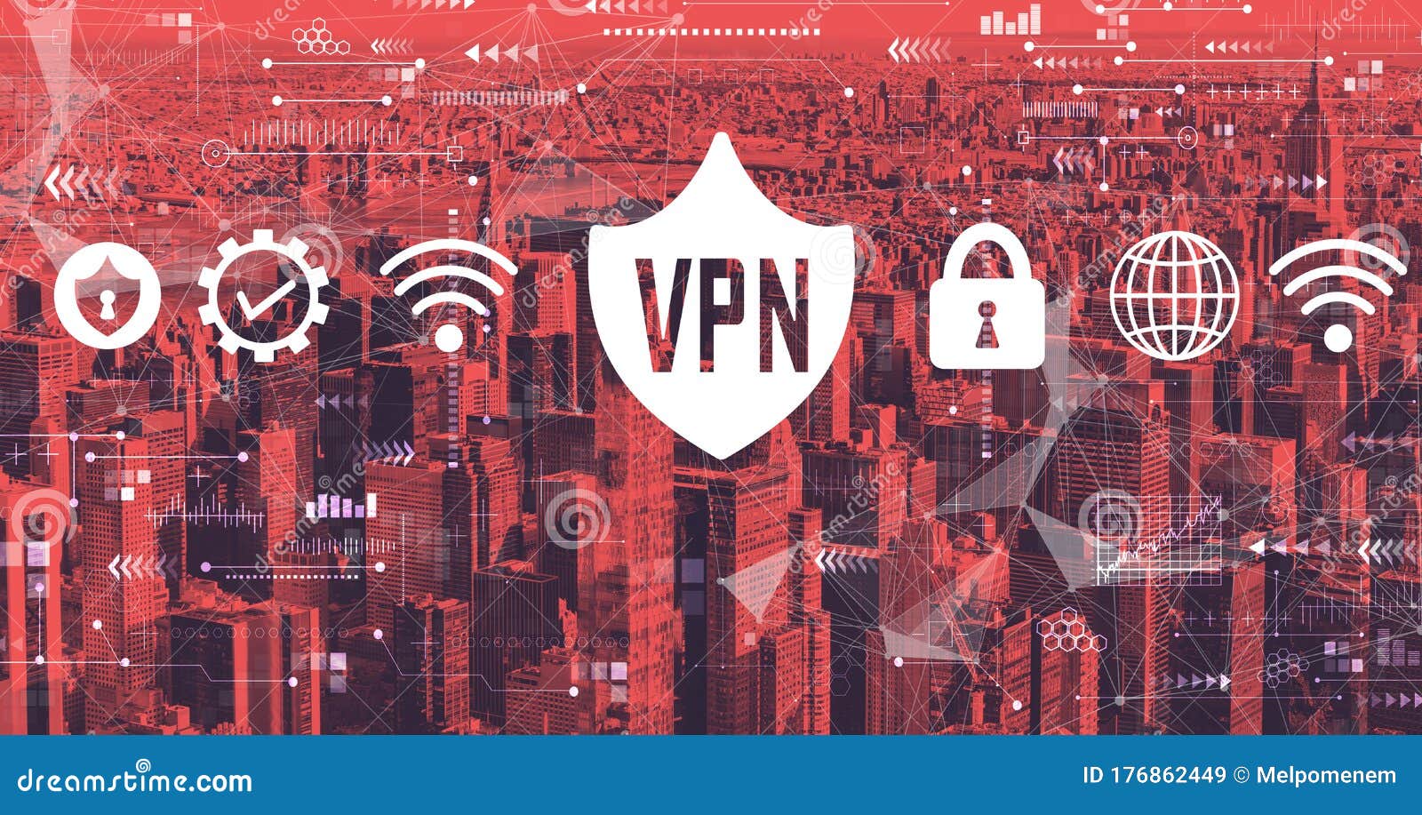 VPN Concept with the New York City Stock Illustration Illustration of