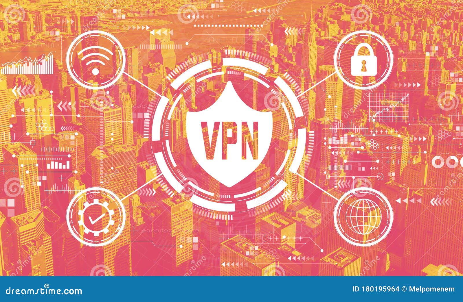 VPN Concept with the New York City Stock Photo Image of data, midtown