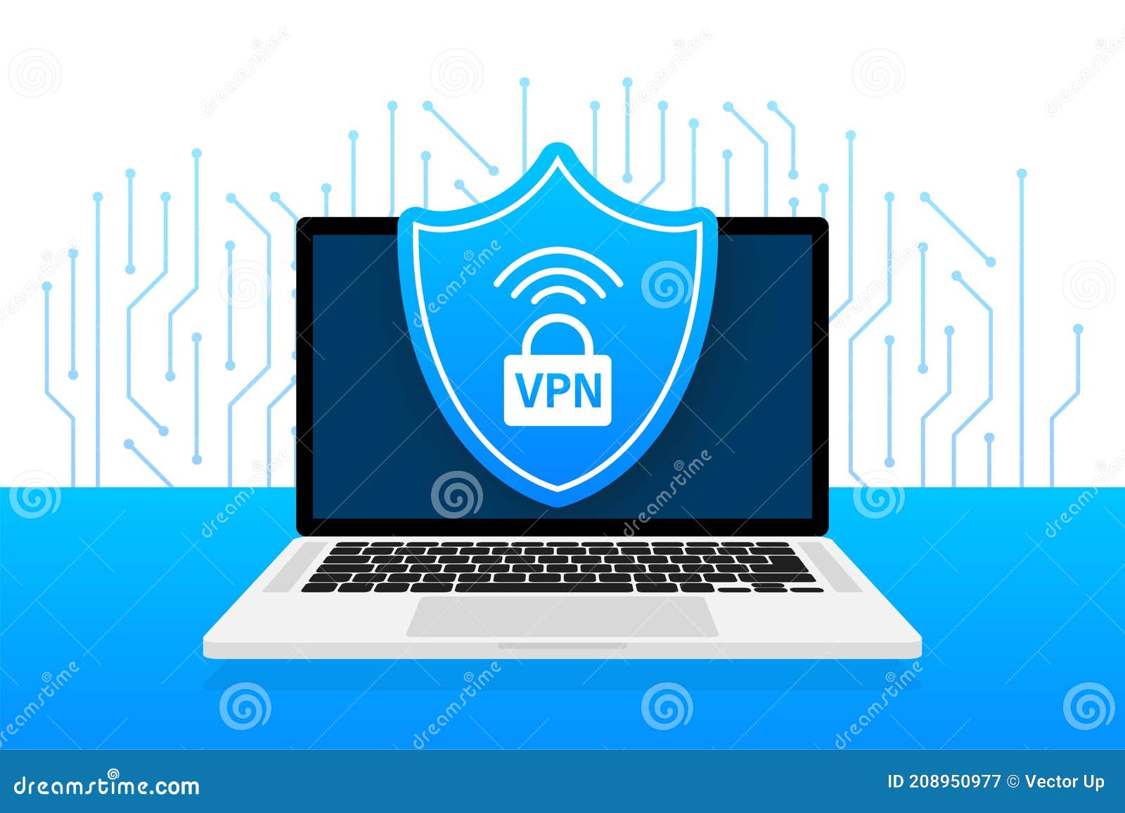 VPN Flat Blue Secure Label on White Background. Vector Illustration