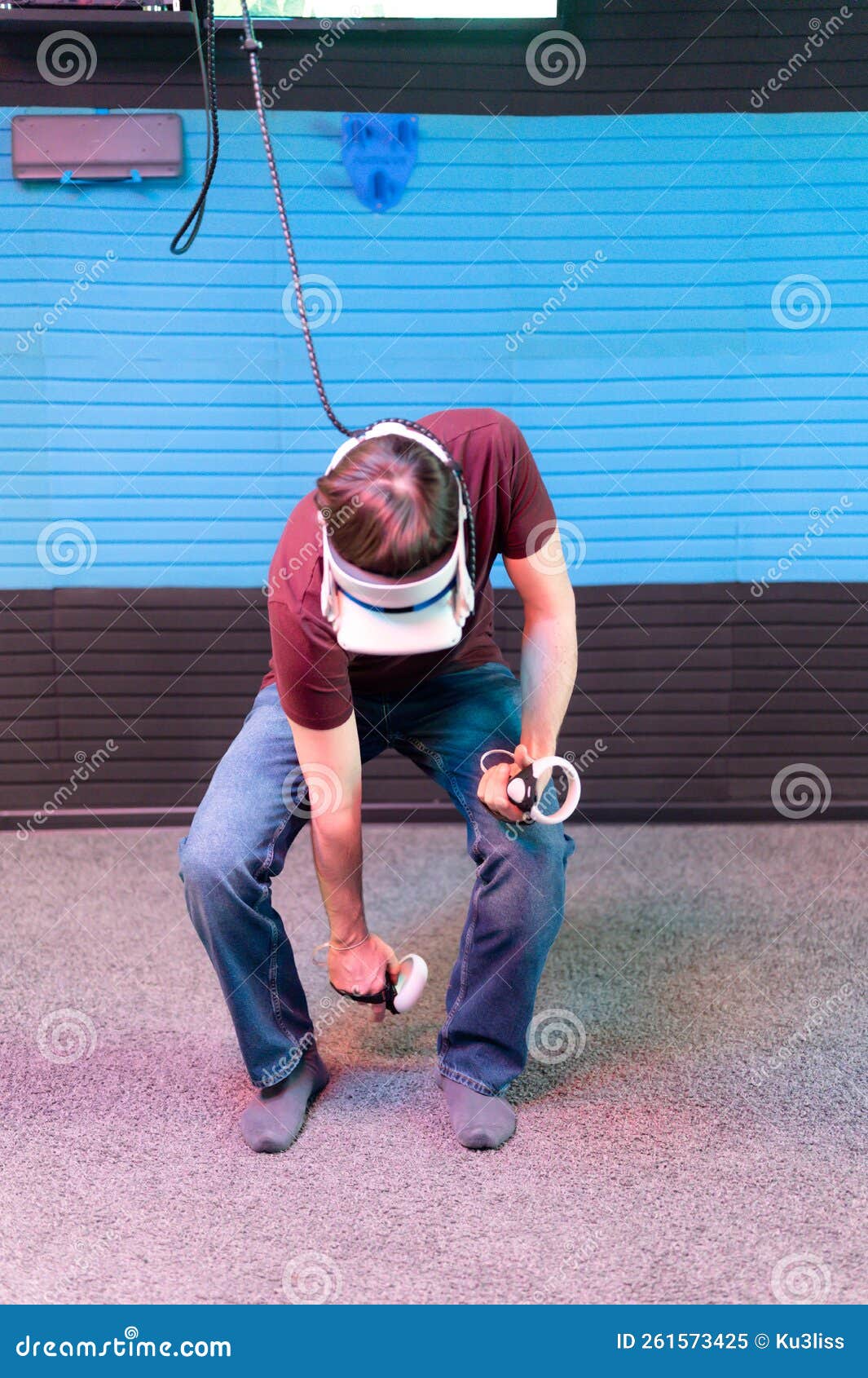 Vr Game and Virtual Reality. Man Gamer Fun Playing on Futuristic