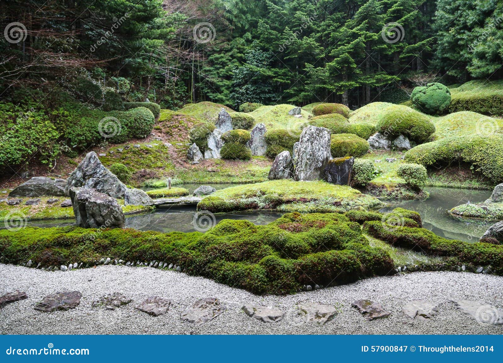 Vreedzaam Japans Zen Garden Met Vijver, Rotsen, Grint En Mos Stock  Afbeelding - Image Of Mooi, Vreedzaam: 57900847