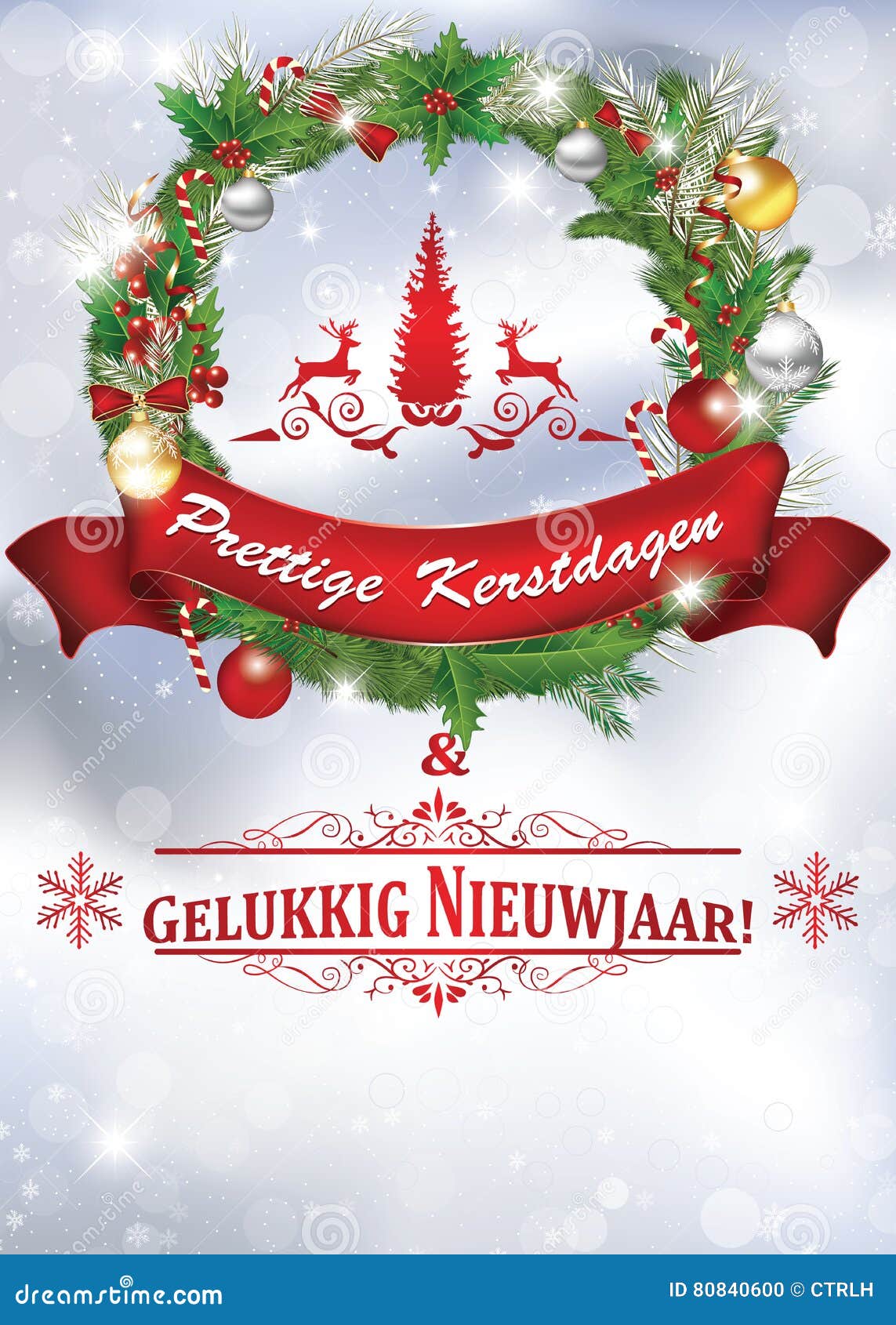 Vrolijke Kerstmis En Gelukkig Nieuwjaar - Nederlandse Taal Stock Illustratie - Illustration Of Wensen, Kerstmis: 80840600