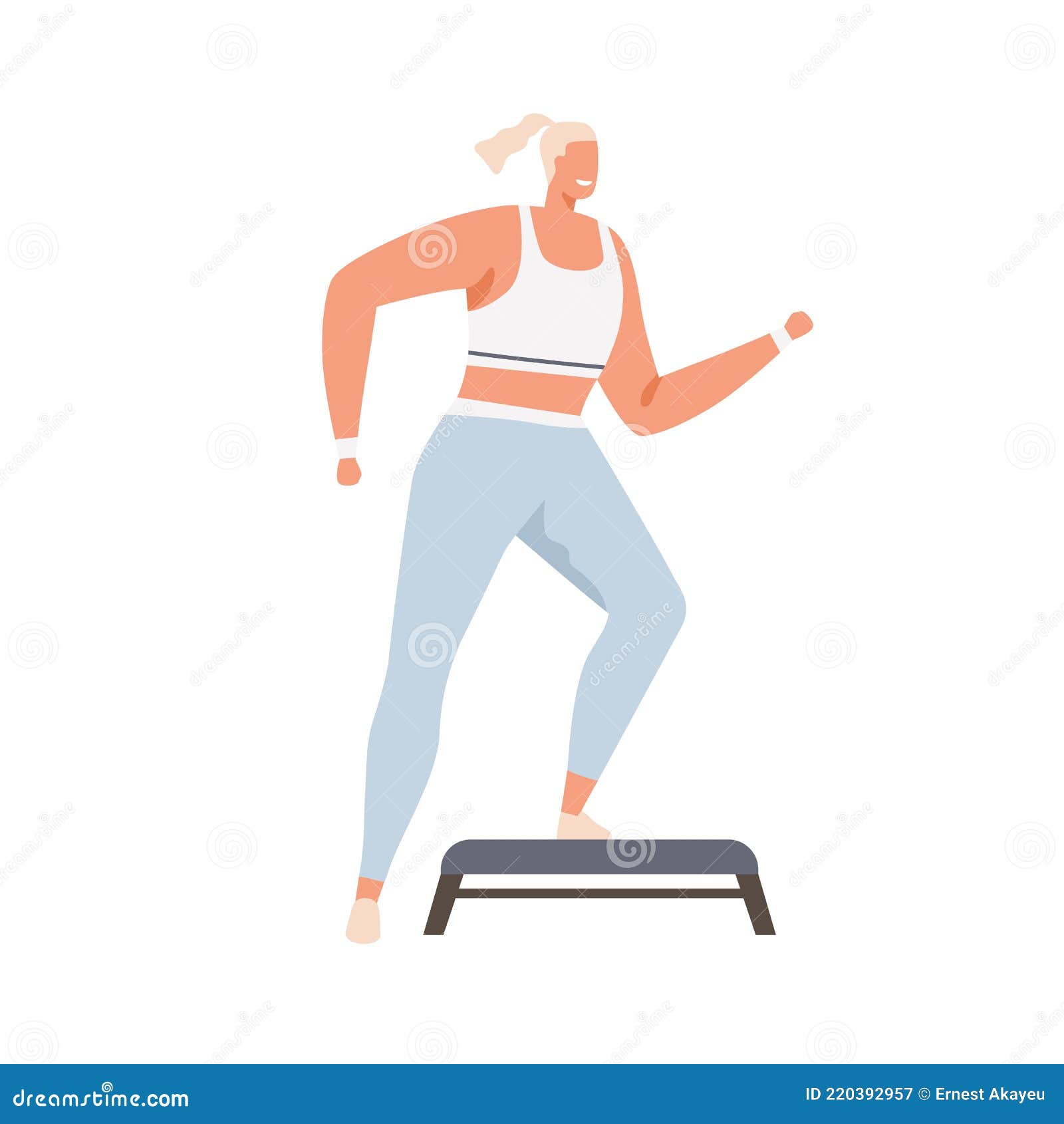 Vrouw Die Stapsgewijze Aerobe Oefeningen Uitvoert Op Stepperplatform. Cardio -fitness. Verduurzaming Van Persoonlijke Training. Vector - Illustration of actief, 220392957