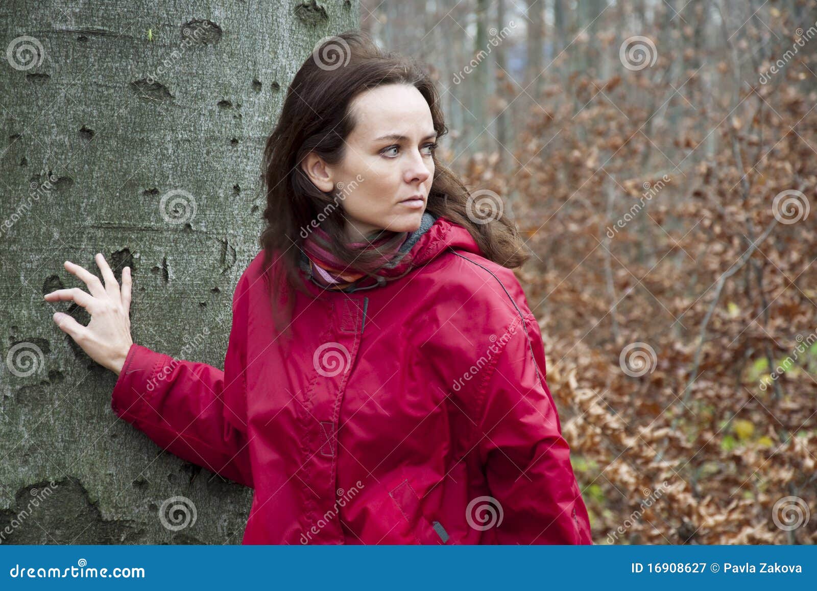 Vrouw door een boom stock afbeelding. Image of ontspanning - 16908627