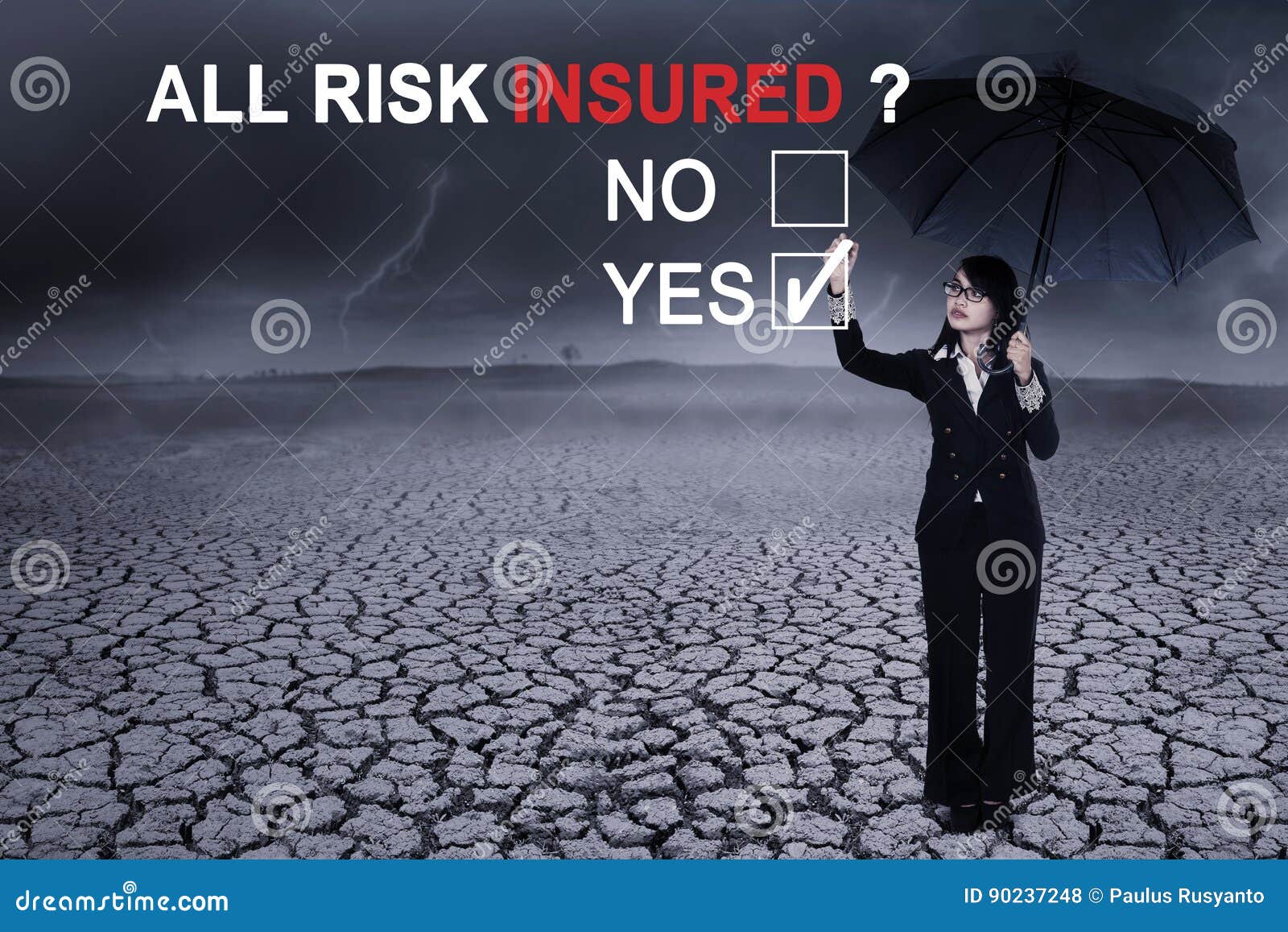 Vrouwelijke Ondernemer Met Tekst Van Al Verzekerd Risico Stock Foto