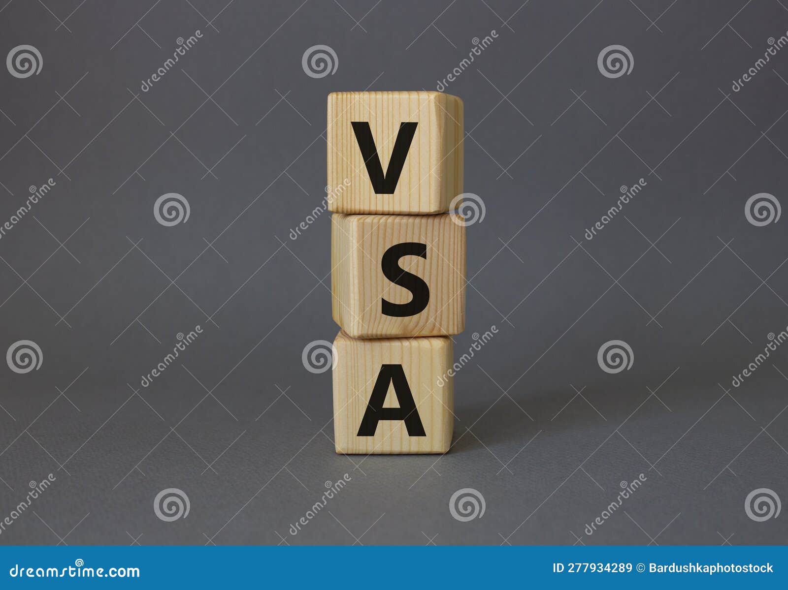 vsa - volume spread analysis . wooden cubes with word vsa. beautiful grey background. business and volume spread analysis