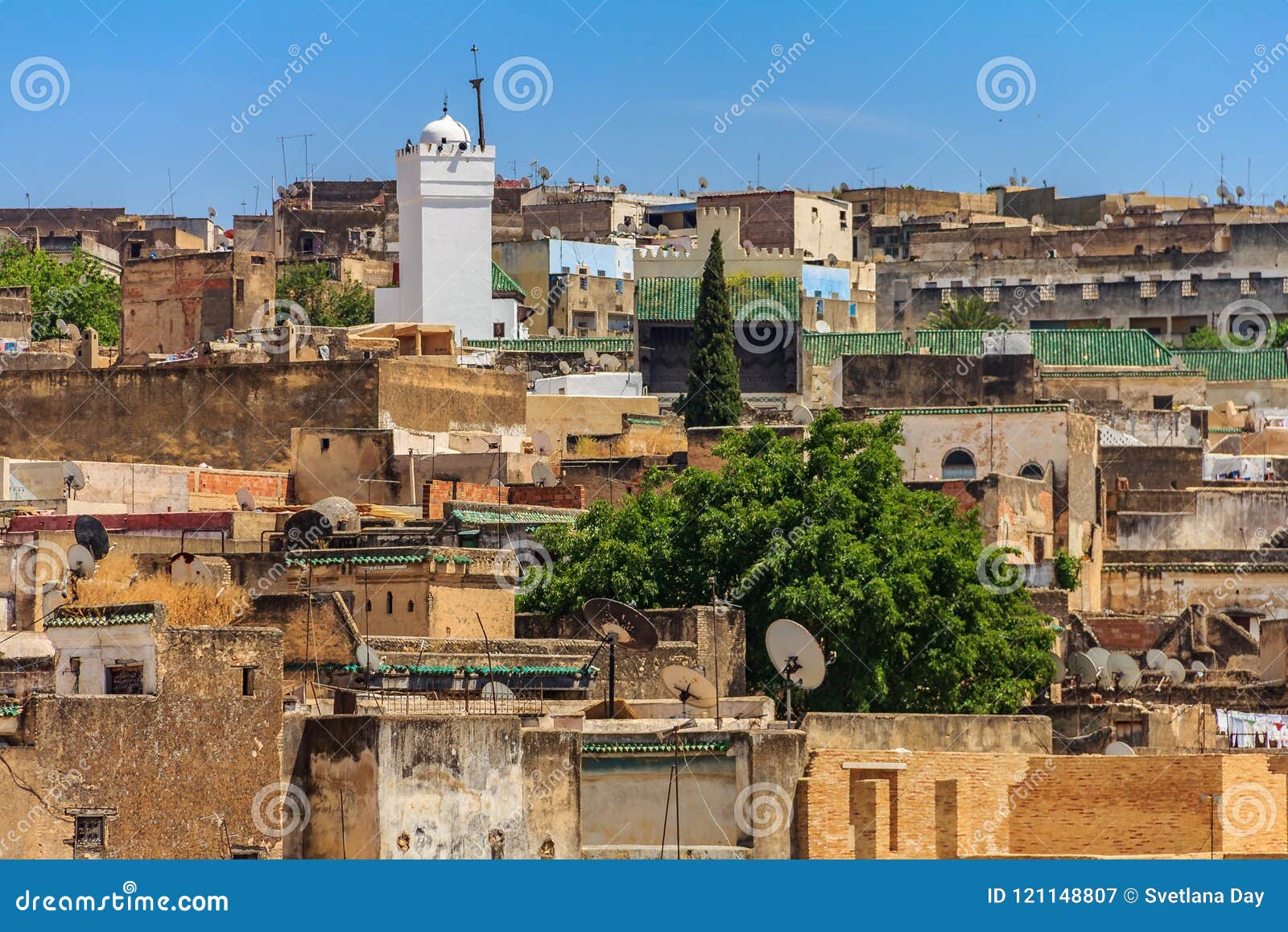 Vue Au Dessus Des Dessus De Toit Antiques Du Fes La Médina