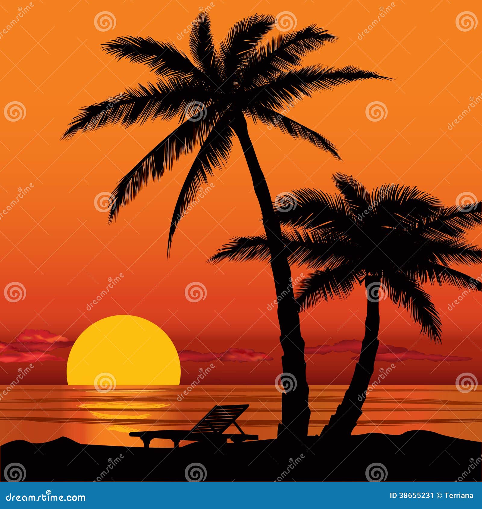Dessin Coucher De Soleil Avec Palmier Vue De Coucher Du Soleil En Plage Avec La Silhouette De Palmier Illustration de Vecteur - Illustration du soirée, nature: 38655231