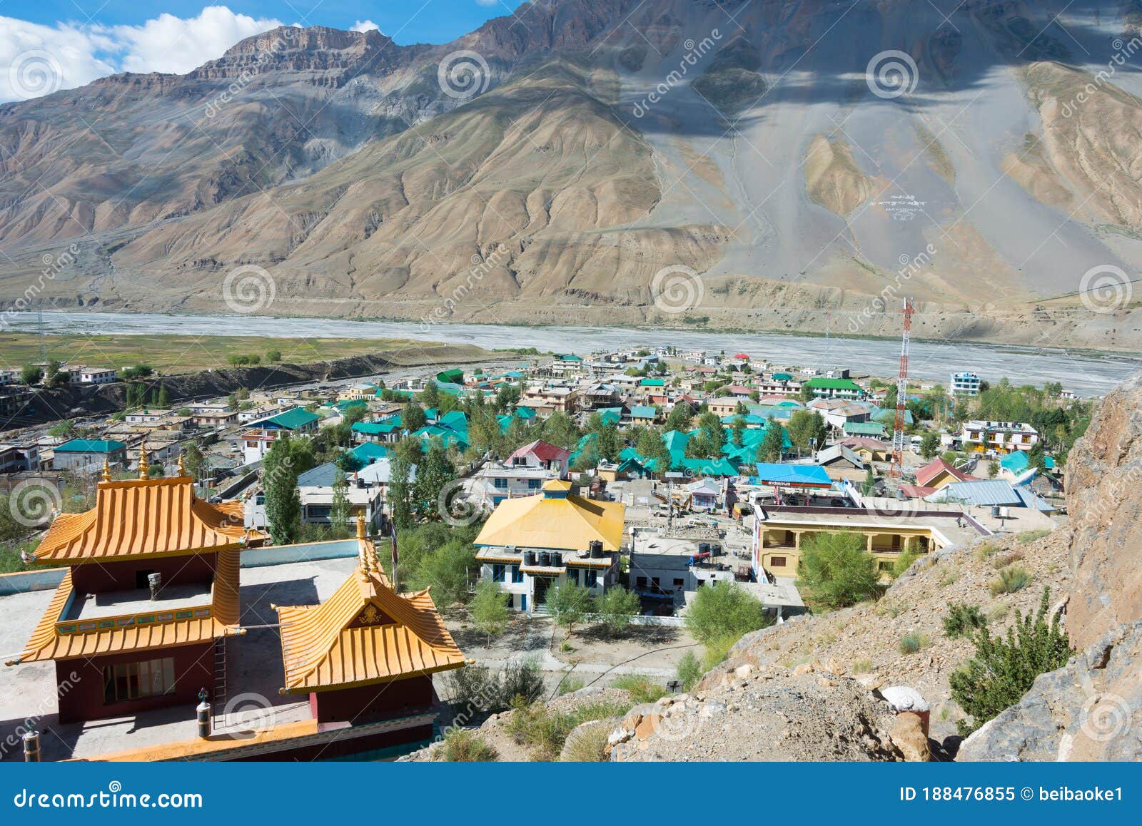 Vue De La Ville De Kaza Du Kaza De Sakya Dans Le Monestry Himachal