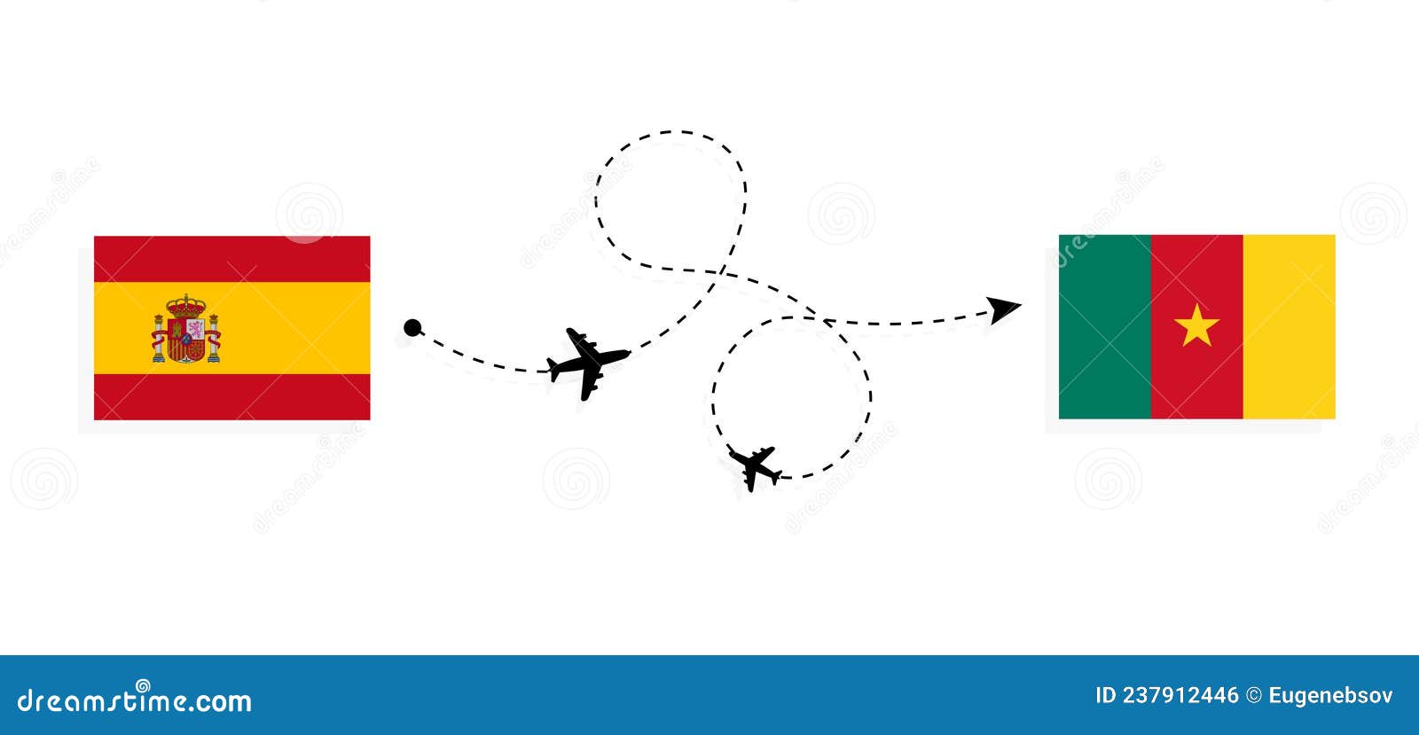 Vuelo Viaje De España a Camerún Por Concepto De Viaje En Avión Pasajeros Ilustración del Vector de muestra, mosca: 237912446