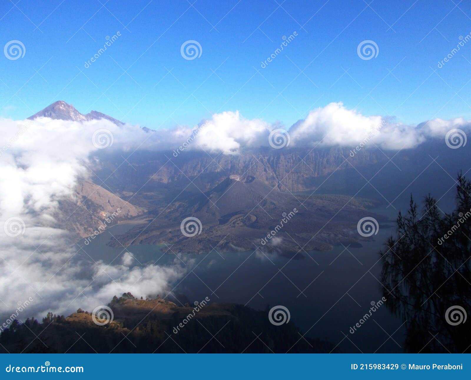 vulcano piccolo con lago, dentro uno grande