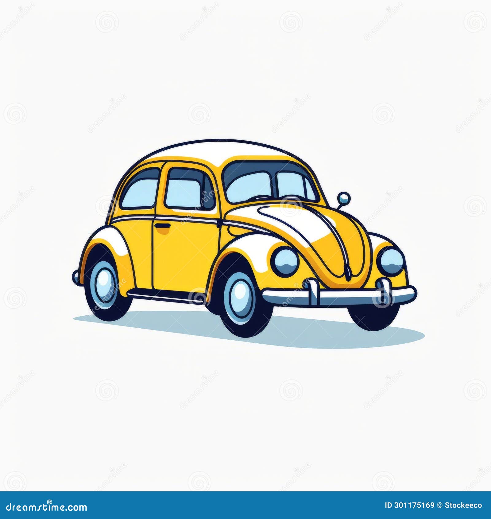 vintage comic style yellow volkswagen beetle car  