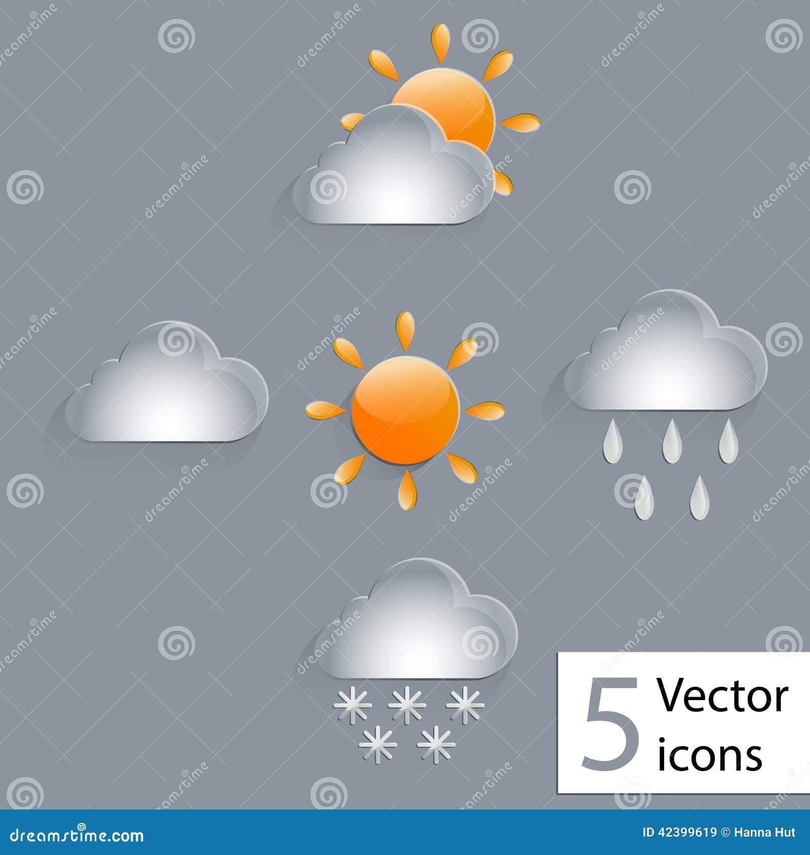 Väder för sun för oklarhetssymbolsregn. En sol, moln, regn, snöar där är glass symboler för väder, Vektor Illustartion