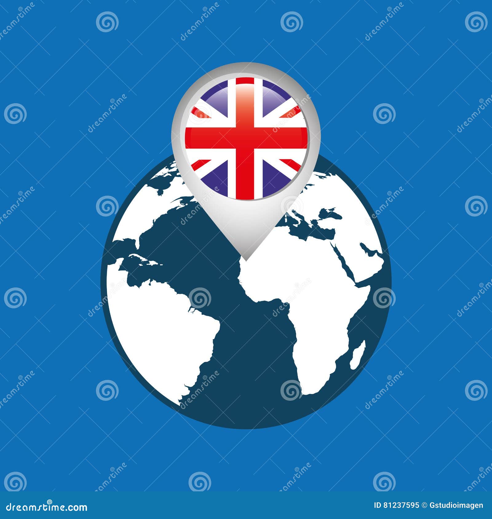 Världskarta Med Pekareflaggan England Vektor Illustrationer
