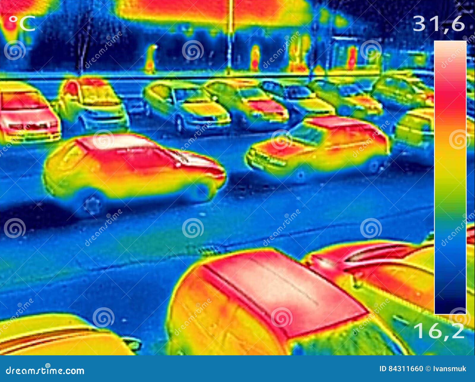 Wärmebild, Das Parkendes Auto Zeigt Stockfoto - Bild von stadtbild, hitze:  84311660