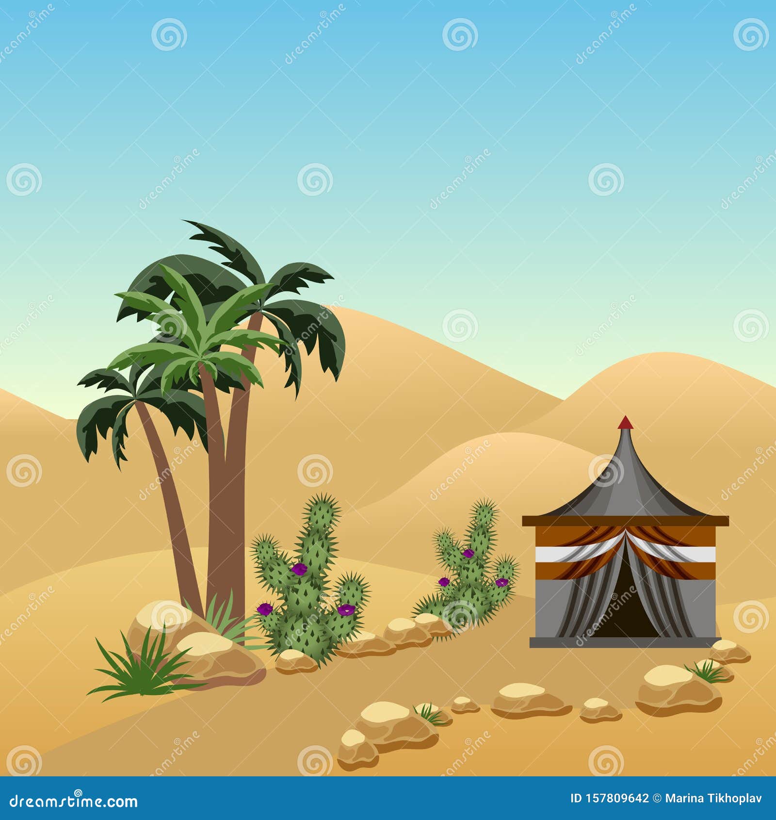 Wustenlandschaft Mit Nomadenzelt Vektor Abbildung Illustration Von Nomadenzelt Wustenlandschaft