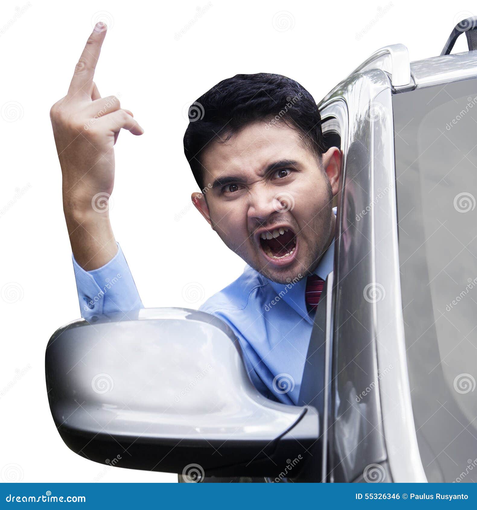 Wütende Person, Die Mittelfinger Im Auto Zeigt Stockfoto - Bild