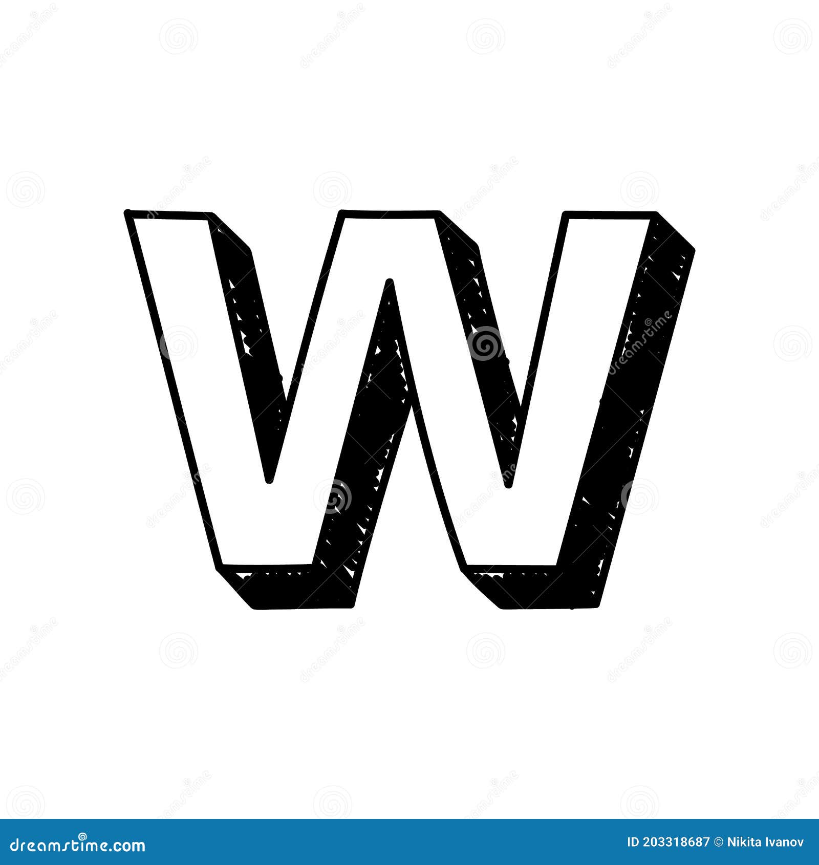 W Letter Hand-drawn Symbol. Vector Illustration of a Small English Letter W  Stock Illustration - Illustration of font, shadow: 203318687