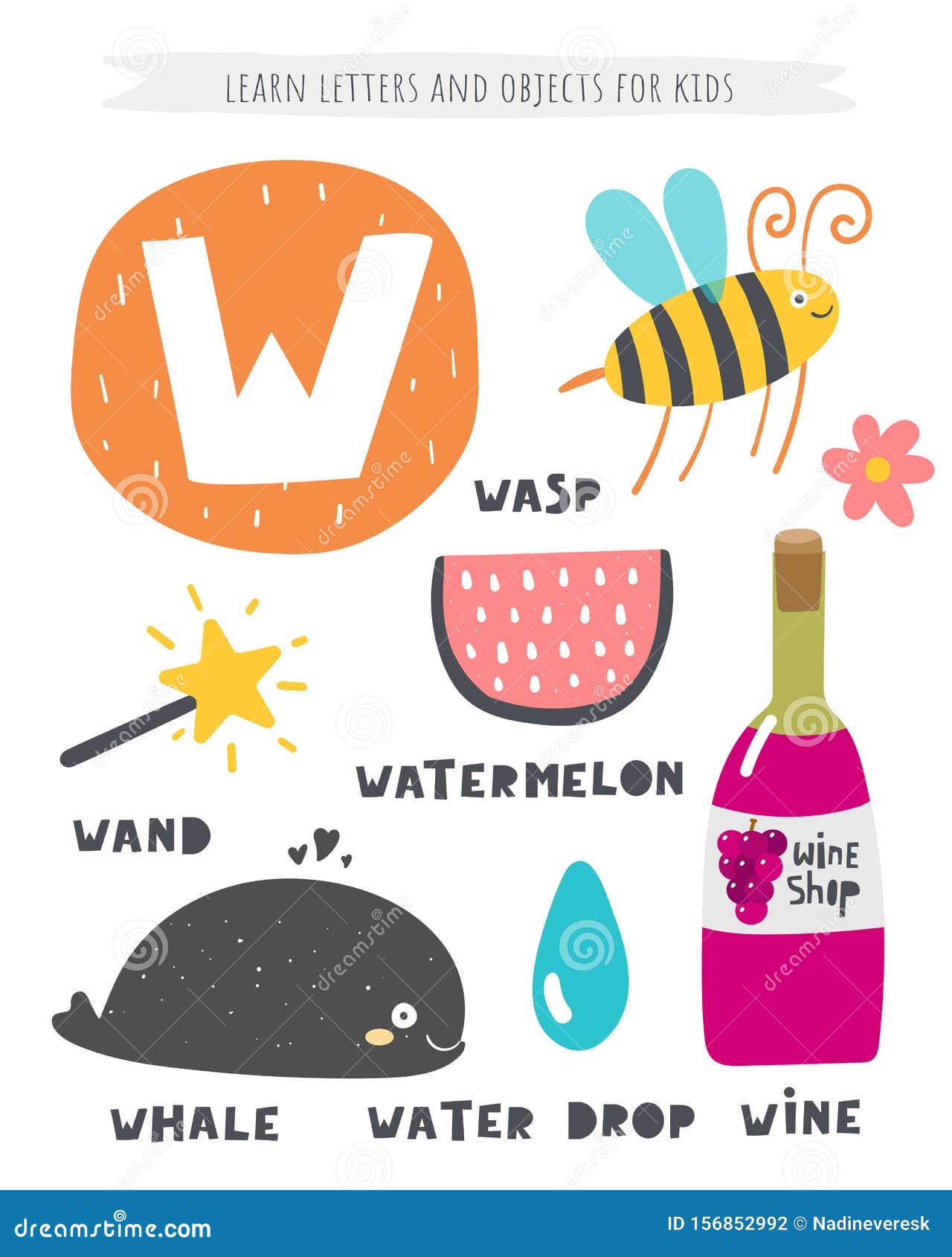 https://thumbs.dreamstime.com/z/w-letter-objects-animals-including-wasp-whale-wand-watermelon-wine-water-drop-learn-english-alphabet-letters-words-kids-156852992.jpg