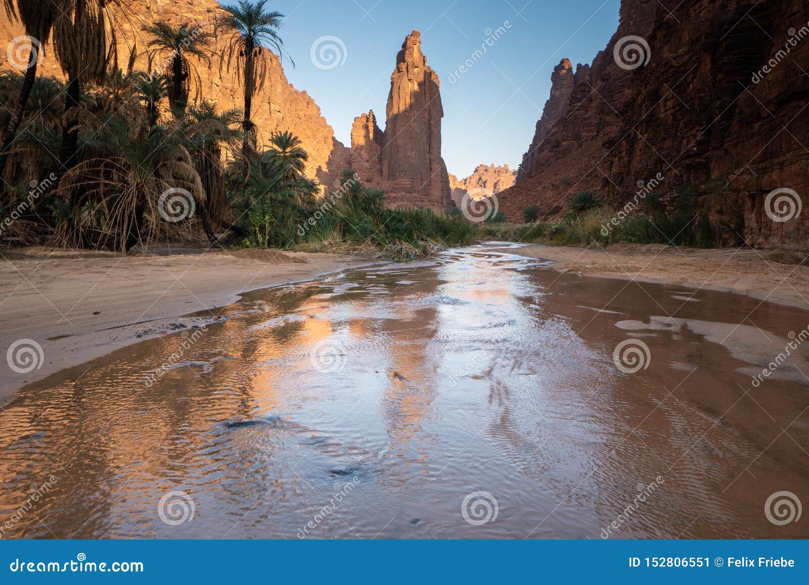 rock and oasis scenes in wadi disah in tabuk region, saudi arabia